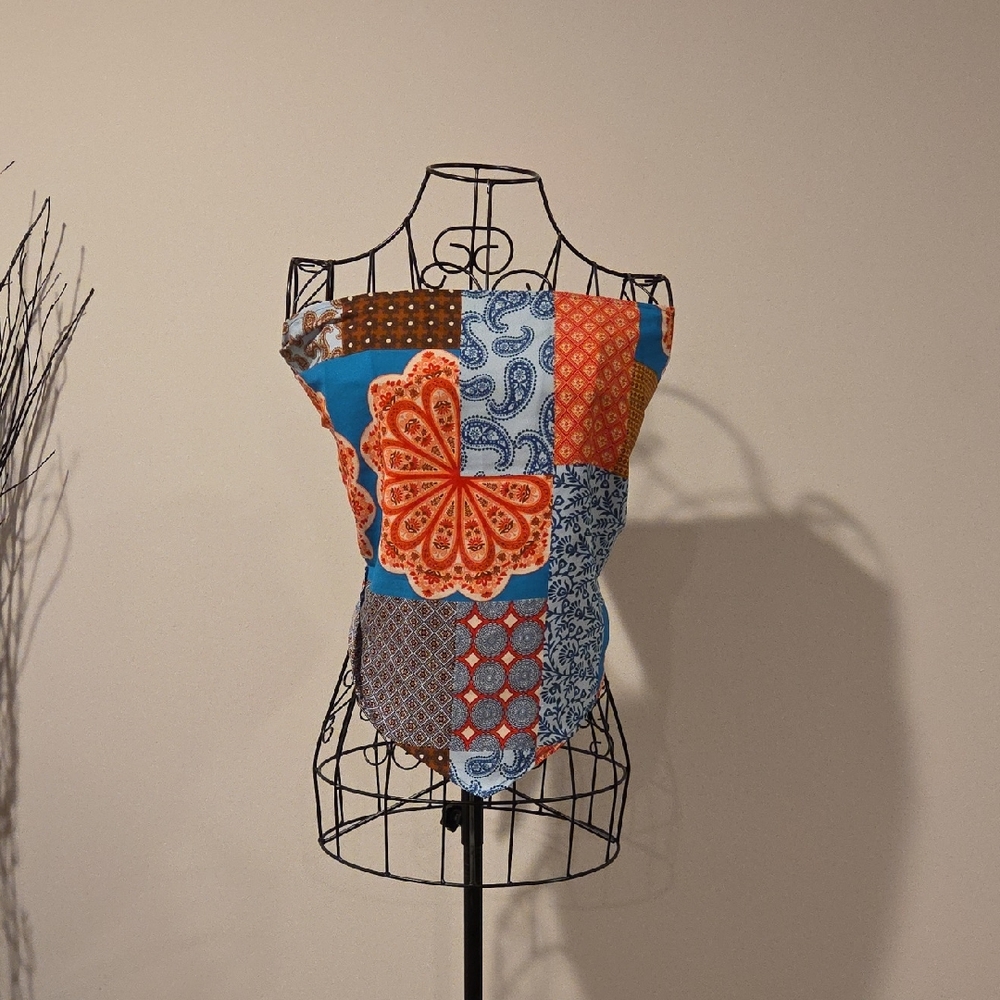 Patchwork Strapless Crop Top in Blue and Orange
